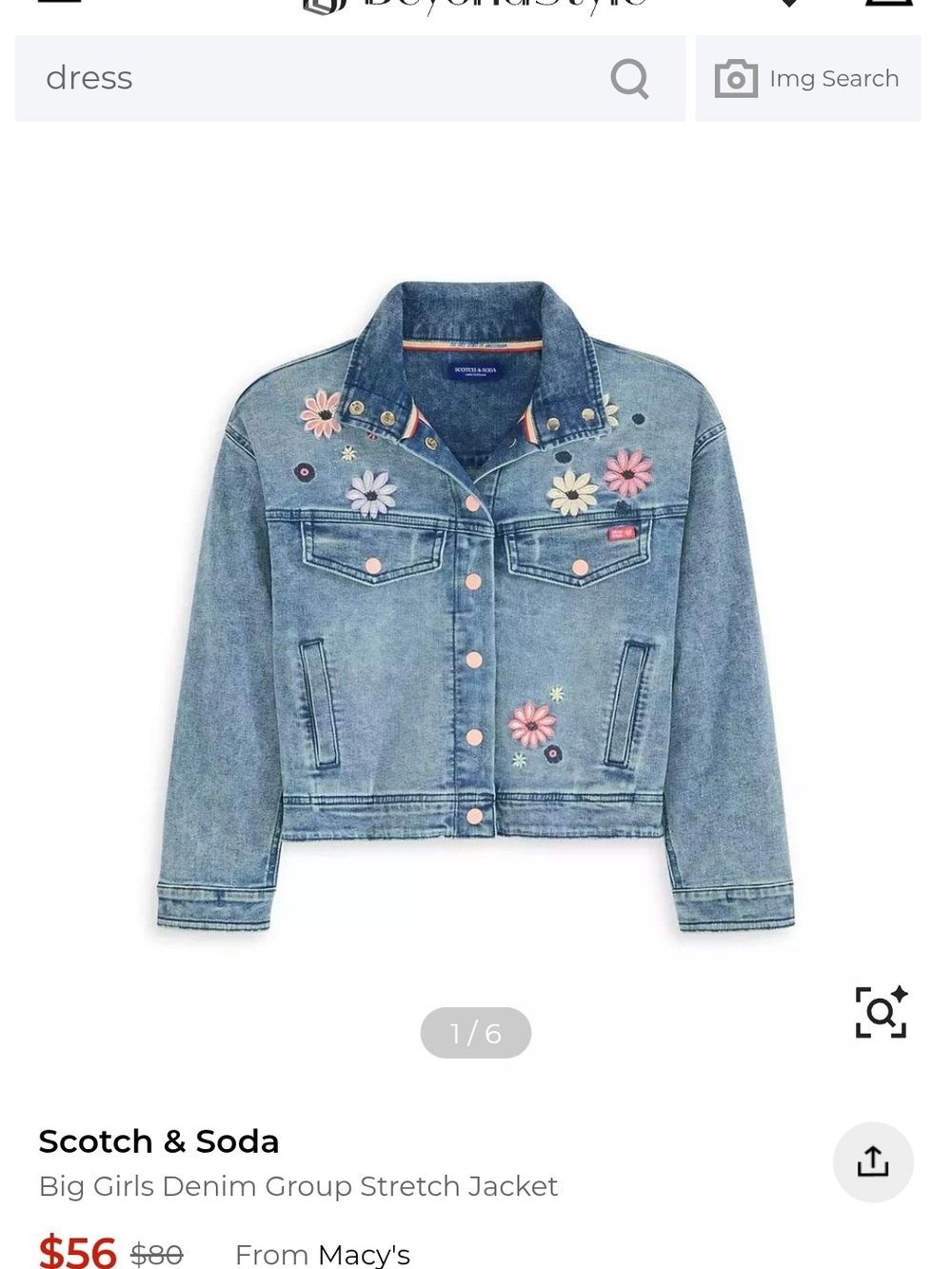 Scotch & Soda Big Girls Light Blue Denim Jacket with Floral Embroidery